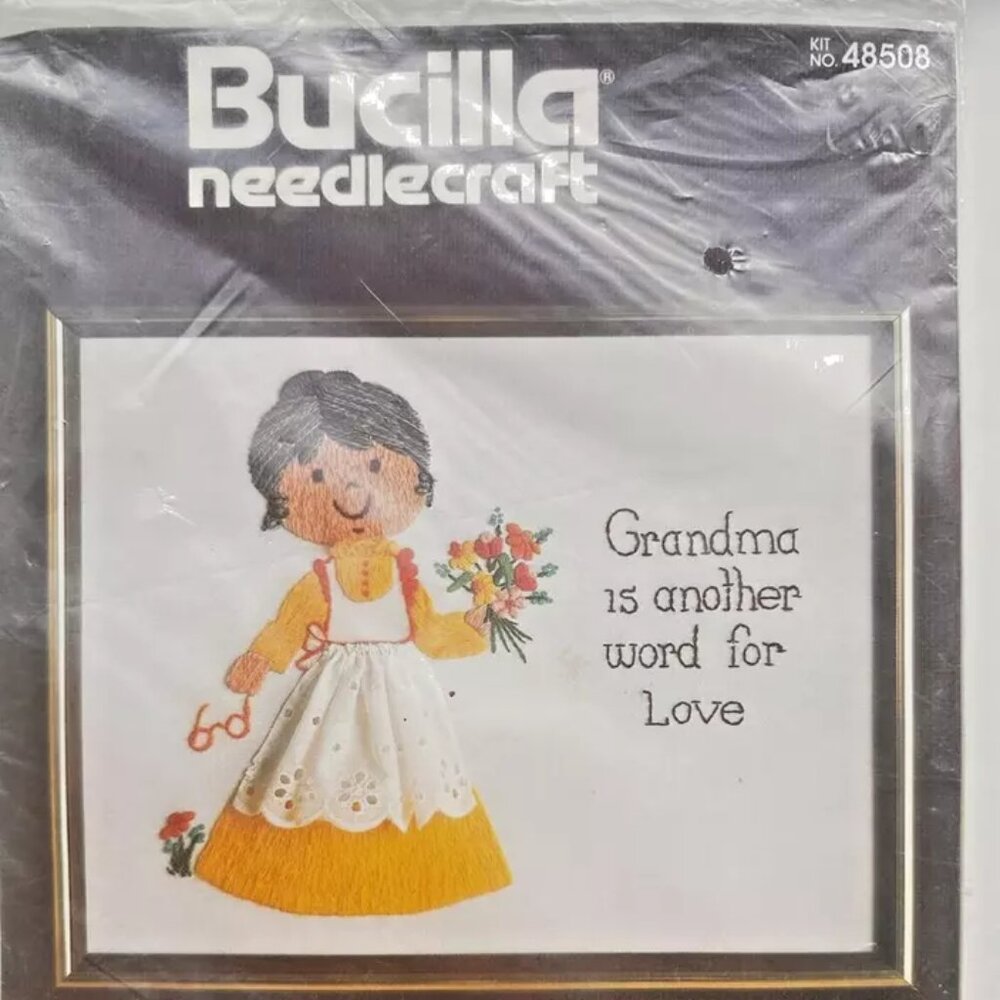 Vintage Bucilla Grandma Sampler Embroidery Kit New Sealed Craft